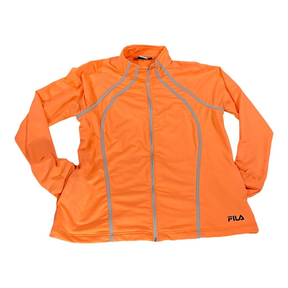 FILA Jacket Womens XL Orange Performance Full Thumb Hole Full Zip Activewear
